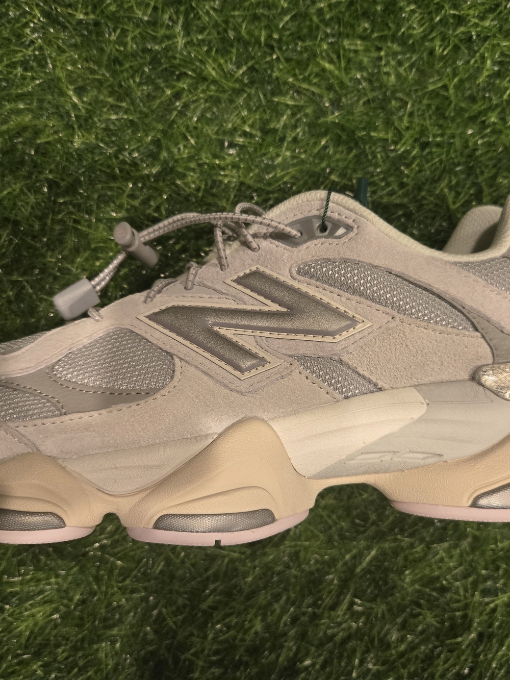 New Balance Beige & Light Gray Suede Mesh Athletic Sneakers